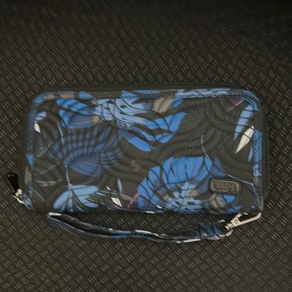 Lug Splits XL wallet botanical black w bonus free lug pen in rainbow navy NWOT